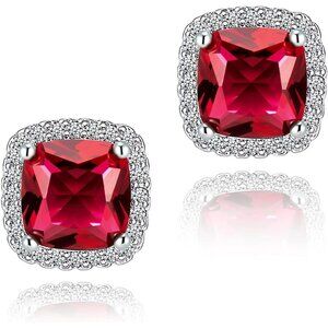 Women's Square Birthstone Cubic Zirconia Mall Dainty Red Elegant Earring